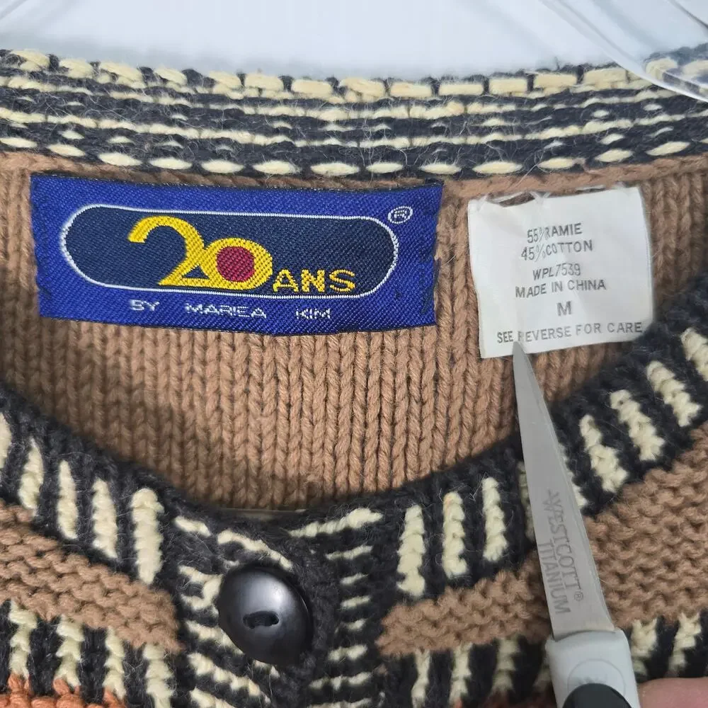 Vintage 90s 20 Ans Marisa Christina Safari Animal Knit Cardigan Sweater M